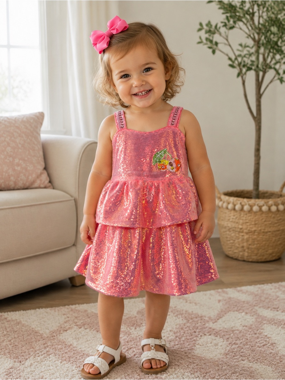 Lola + The Boys Pink Sequin Cherry Tank Dress